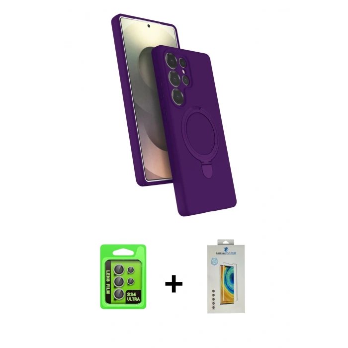MARSİLYAN™- Galaxy S24 Ultra Kılıf İz Işık Koleksiyonu - Siyah Polymer Nano Ekran Koruyucu + Raze Metal Kamera Lens - GI