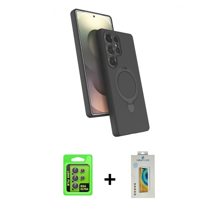 MARSİLYAN™- Galaxy S24 Ultra Kılıf İz Işık Koleksiyonu - Siyah Polymer Nano Ekran Koruyucu + Raze Metal Kamera Lens - GI