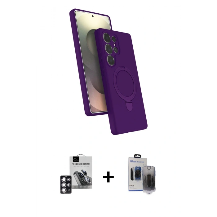 MARSİLYAN™- Galaxy S24 Ultra Kılıf İz Işık Koleksiyonu - Siyah Vanessa Magic Hayalet Cam + PVD Metal Kamera Lens - PE