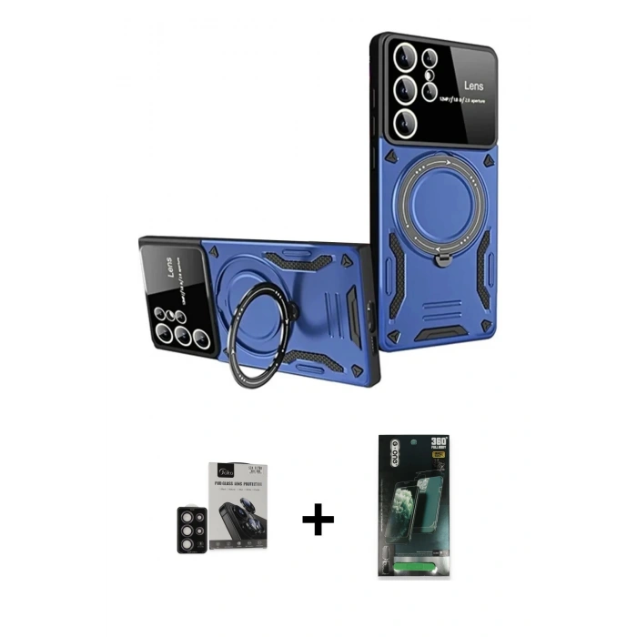 MARSİLYAN™- Galaxy S24 Ultra Kılıf Kıvılcım Modern Serisi - Şeffaf 360 Full Body Arka Koruyucu + PVD Metal Kamera Lens - DNMR