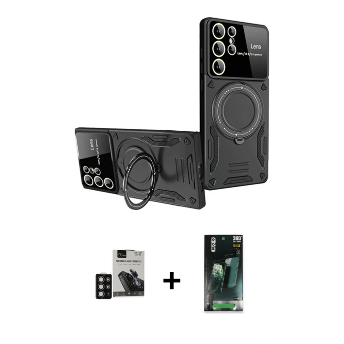 MARSİLYAN™- Galaxy S24 Ultra Kılıf Kıvılcım Modern Serisi - Şeffaf 360 Full Body Arka Koruyucu + PVD Metal Kamera Lens - DNMR