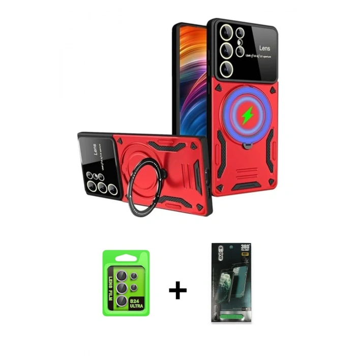 MARSİLYAN™- Galaxy S24 Ultra Kılıf Kıvılcım Modern Serisi - Şeffaf 360 Full Body Arka Koruyucu + Raze Metal Kamera Lens - MR