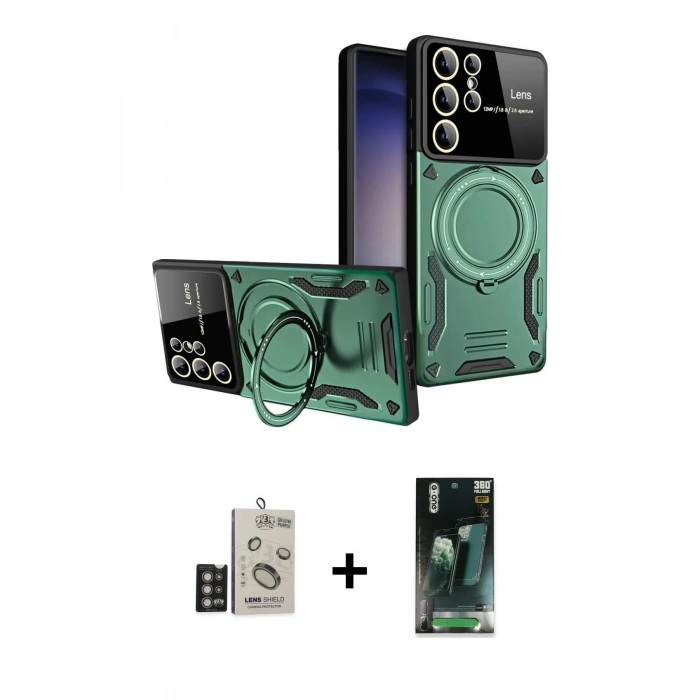 MARSİLYAN™- Galaxy S24 Ultra Kılıf Kıvılcım Modern Serisi - Siyah 360 Mat Full Body Arka Koruyucu + Bilvis Titan Kamera Lens - DNMR