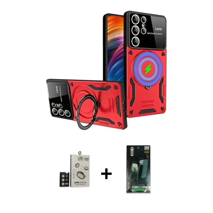MARSİLYAN™- Galaxy S24 Ultra Kılıf Kıvılcım Modern Serisi - Siyah 360 Mat Full Body Arka Koruyucu + Bilvis Titan Kamera Lens - GD