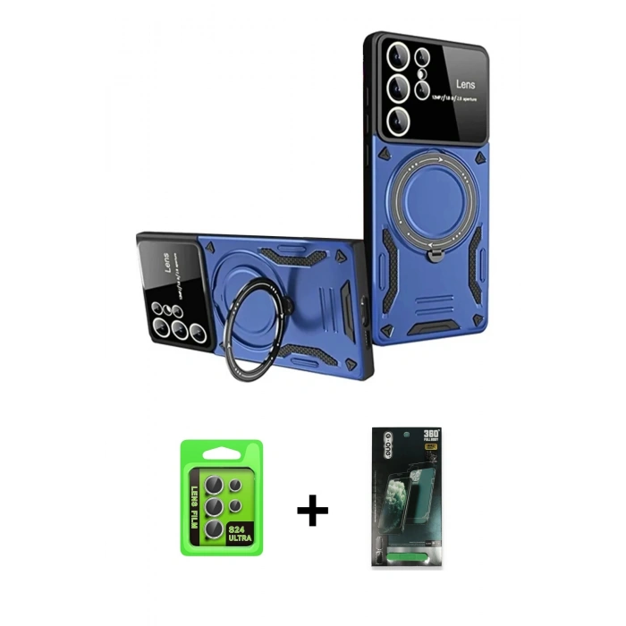 MARSİLYAN™- Galaxy S24 Ultra Kılıf Kıvılcım Modern Serisi - Siyah 360 Mat Full Body Arka Koruyucu + Raze Metal Kamera Lens - GS