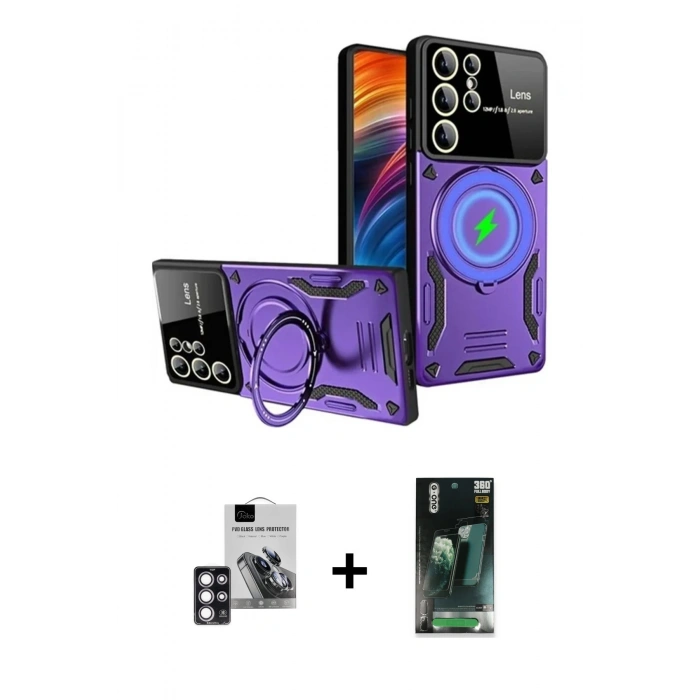 MARSİLYAN™- Galaxy S24 Ultra Kılıf Kıvılcım Modern Serisi - Siyah 360 Mat Full Body Arka Koruyucu + PVD Metal Kamera Lens - PE