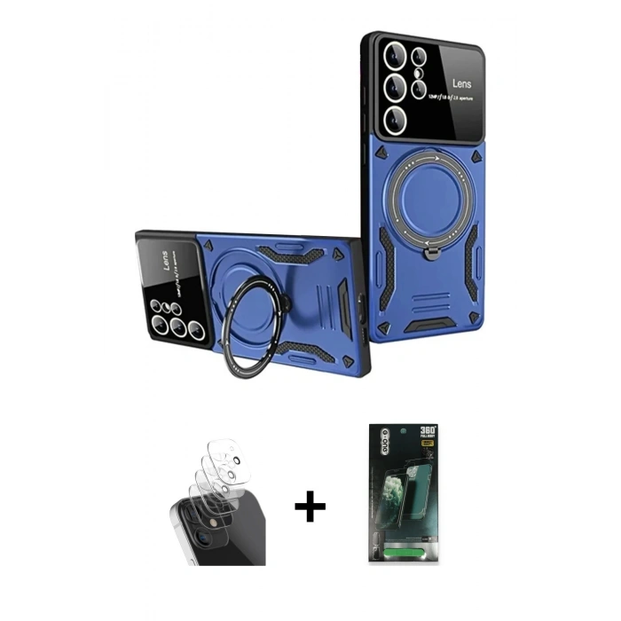 MARSİLYAN™- Galaxy S24 Ultra Kılıf Kıvılcım Modern Serisi - Siyah 360 Mat Full Body Arka Koruyucu + Kamera Lens Koruma Cam - SF
