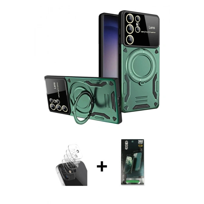 MARSİLYAN™- Galaxy S24 Ultra Kılıf Kıvılcım Modern Serisi - Siyah 360 Mat Full Body Arka Koruyucu + Kamera Lens Koruma Cam - SF