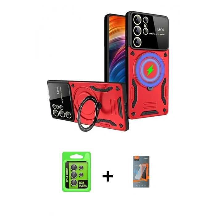 MARSİLYAN™- Galaxy S24 Ultra Kılıf Kıvılcım Modern Serisi - Siyah AutoKit 5in1 Fiber Hayalet Polymer Nano Ekran Koruyucu + Raze Metal Kamera Lens - GI