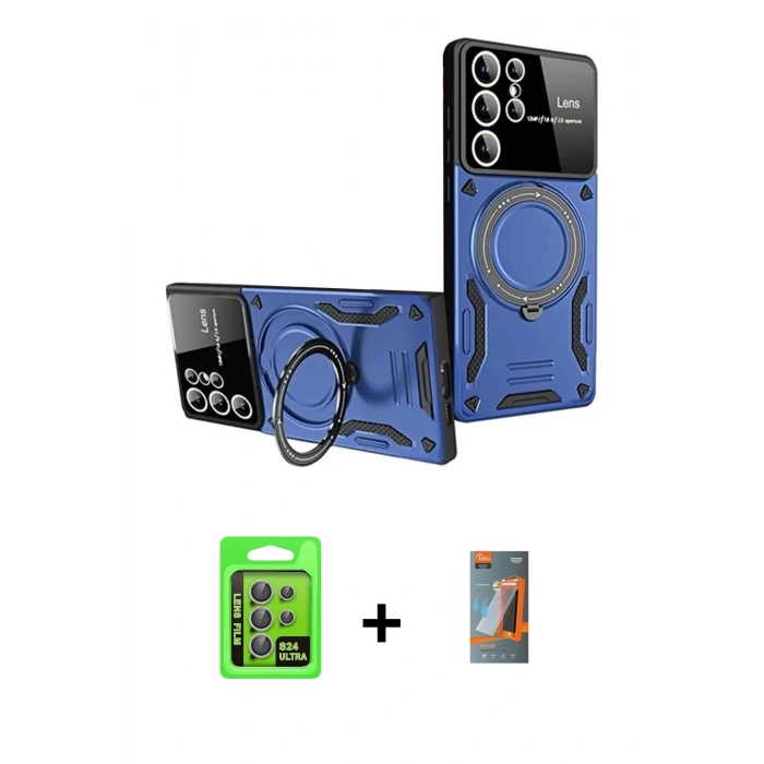 MARSİLYAN™- Galaxy S24 Ultra Kılıf Kıvılcım Modern Serisi - Siyah AutoKit 5in1 Fiber Hayalet Polymer Nano Ekran Koruyucu + Raze Metal Kamera Lens - GI