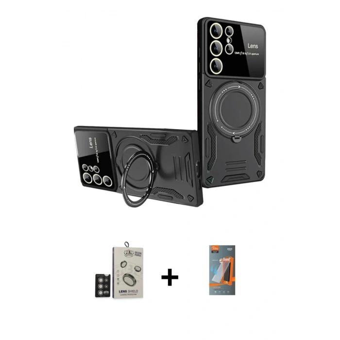 MARSİLYAN™- Galaxy S24 Ultra Kılıf Kıvılcım Modern Serisi - Siyah AutoKit 5in1 Fiber Hayalet Polymer Nano Ekran Koruyucu + Bilvis Titan Kamera Lens - DNMR