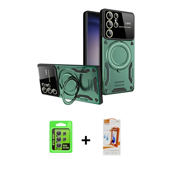 MARSİLYAN™- Galaxy S24 Ultra Kılıf Kıvılcım Modern Serisi - Siyah AutoKit 5in1 Fiber Polymer Nano Ekran Koruyucu + Raze Metal Kamera Lens - GS