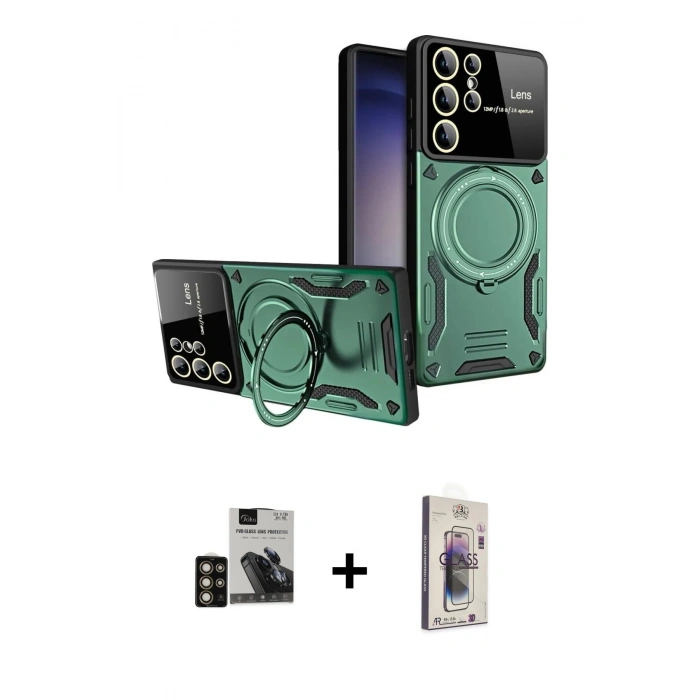 MARSİLYAN™- Galaxy S24 Ultra Kılıf Kıvılcım Modern Serisi - Siyah Bilvis 3D Cam Ekran Koruyucu + PVD Metal Kamera Lens - GD