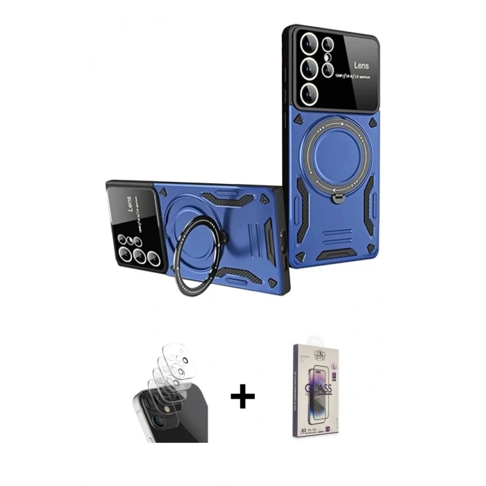 MARSİLYAN™- Galaxy S24 Ultra Kılıf Kıvılcım Modern Serisi - Siyah Bilvis 3D Cam Ekran Koruyucu + Kamera Lens Koruma Cam - SF