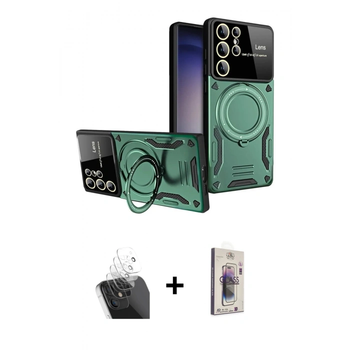 MARSİLYAN™- Galaxy S24 Ultra Kılıf Kıvılcım Modern Serisi - Siyah Bilvis 3D Cam Ekran Koruyucu + Kamera Lens Koruma Cam - SF