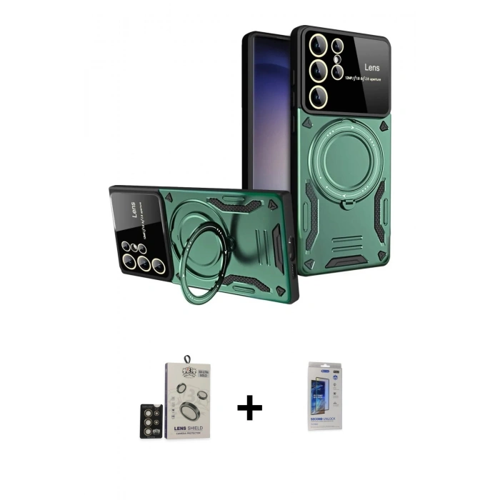 MARSİLYAN™- Galaxy S24 Ultra Kılıf Kıvılcım Modern Serisi - Siyah Durable Full Glue Curved Hayalet Cam + Bilvis Titan Kamera Lens - GD