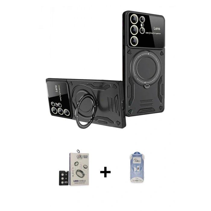 MARSİLYAN™- Galaxy S24 Ultra Kılıf Kıvılcım Modern Serisi - Siyah Joko Magic 5D Cam + Bilvis Titan Kamera Lens - SH