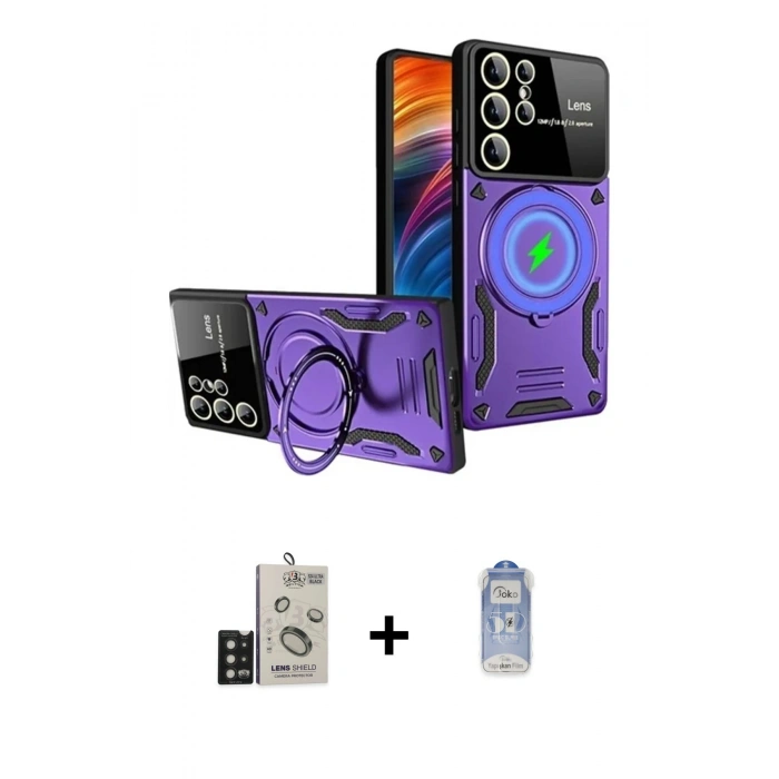 MARSİLYAN™- Galaxy S24 Ultra Kılıf Kıvılcım Modern Serisi - Siyah Joko Magic 5D Cam + Bilvis Titan Kamera Lens - SH