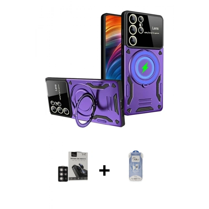 MARSİLYAN™- Galaxy S24 Ultra Kılıf Kıvılcım Modern Serisi - Siyah Joko Magic 5D Cam + PVD Metal Kamera Lens - DNMR