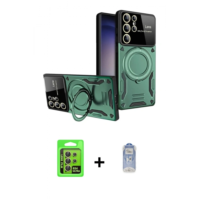 MARSİLYAN™- Galaxy S24 Ultra Kılıf Kıvılcım Modern Serisi - Siyah Joko Magic 5D Cam + Raze Metal Kamera Lens - SI