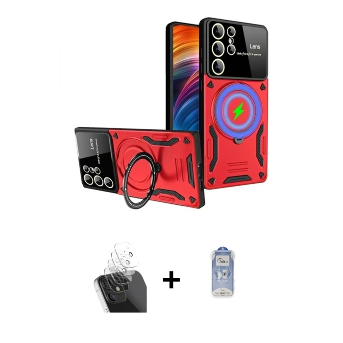 MARSİLYAN™- Galaxy S24 Ultra Kılıf Kıvılcım Modern Serisi - Siyah Joko Magic 5D Cam + Kamera Lens Koruma Cam - SF