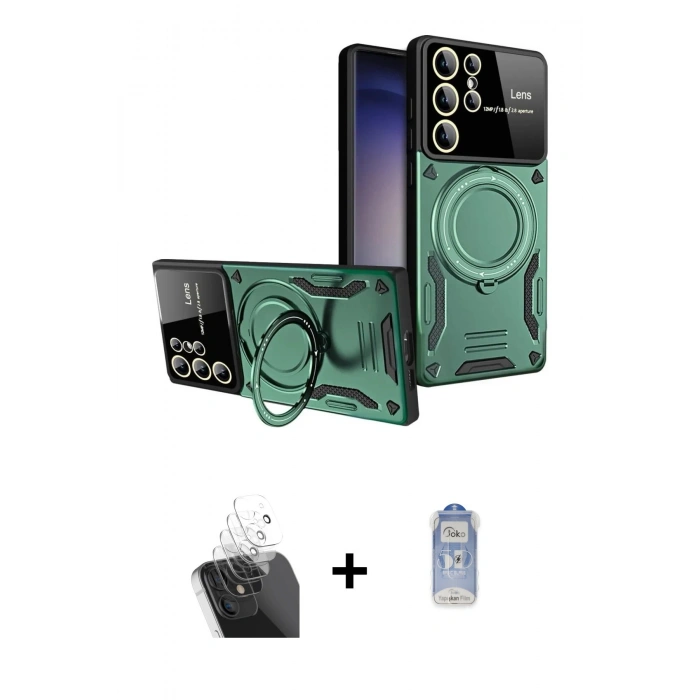 MARSİLYAN™- Galaxy S24 Ultra Kılıf Kıvılcım Modern Serisi - Siyah Joko Magic 5D Cam + Kamera Lens Koruma Cam - SF