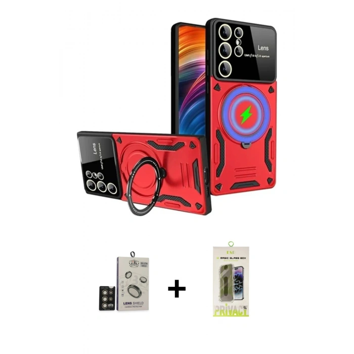 MARSİLYAN™- Galaxy S24 Ultra Kılıf Kıvılcım Modern Serisi - Siyah Joko Magic 5D Hayalet Cam + Bilvis Titan Kamera Lens - GD