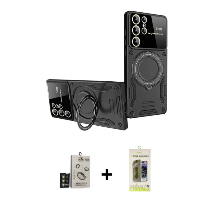 MARSİLYAN™- Galaxy S24 Ultra Kılıf Kıvılcım Modern Serisi - Siyah Joko Magic 5D Hayalet Cam + Bilvis Titan Kamera Lens - GD