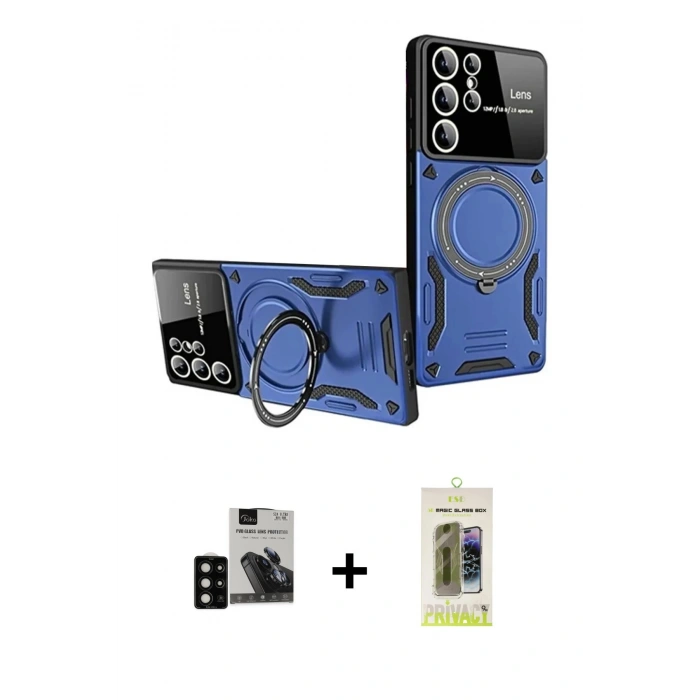 MARSİLYAN™- Galaxy S24 Ultra Kılıf Kıvılcım Modern Serisi - Siyah Joko Magic 5D Hayalet Cam + PVD Metal Kamera Lens - SH