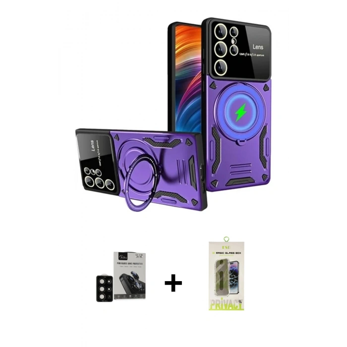 MARSİLYAN™- Galaxy S24 Ultra Kılıf Kıvılcım Modern Serisi - Siyah Joko Magic 5D Hayalet Cam + PVD Metal Kamera Lens - SH