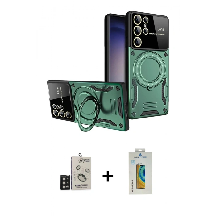MARSİLYAN™- Galaxy S24 Ultra Kılıf Kıvılcım Modern Serisi - Siyah Polymer Nano Ekran Koruyucu + Bilvis Titan Kamera Lens - SH
