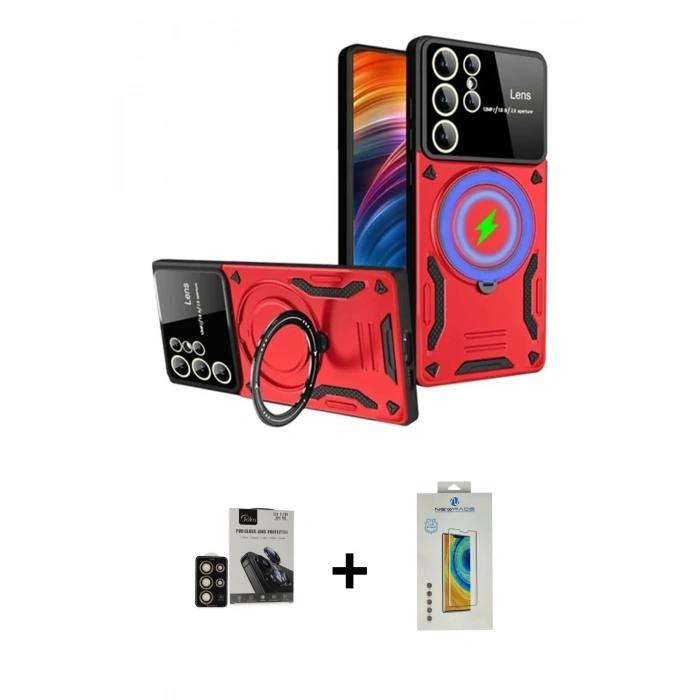 MARSİLYAN™- Galaxy S24 Ultra Kılıf Kıvılcım Modern Serisi - Siyah Polymer Nano Ekran Koruyucu + PVD Metal Kamera Lens - GD