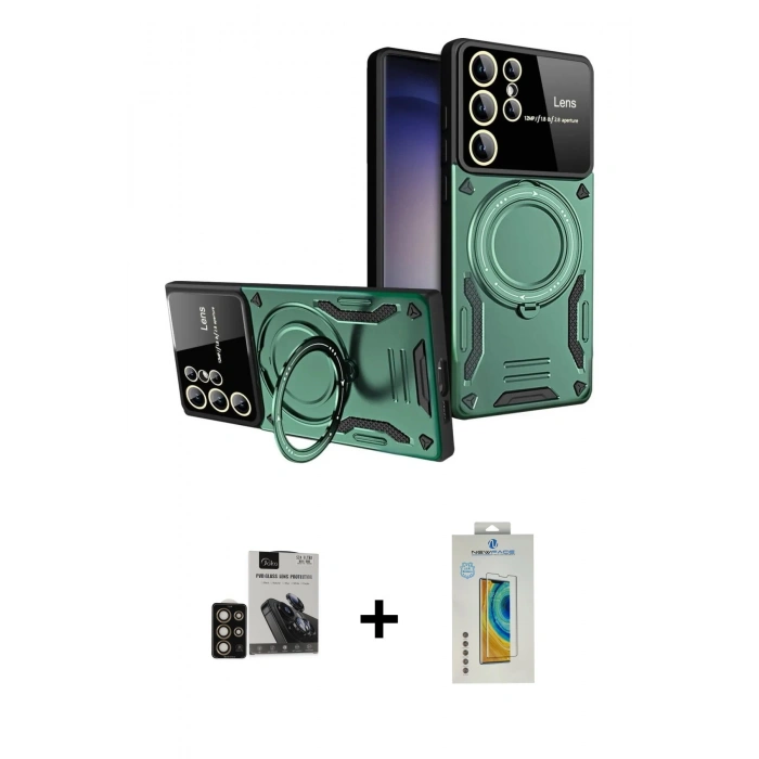 MARSİLYAN™- Galaxy S24 Ultra Kılıf Kıvılcım Modern Serisi - Siyah Polymer Nano Ekran Koruyucu + PVD Metal Kamera Lens - GD