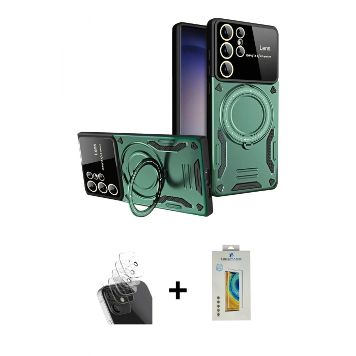 MARSİLYAN™- Galaxy S24 Ultra Kılıf Kıvılcım Modern Serisi - Siyah Polymer Nano Ekran Koruyucu + Kamera Lens Koruma Cam - SF