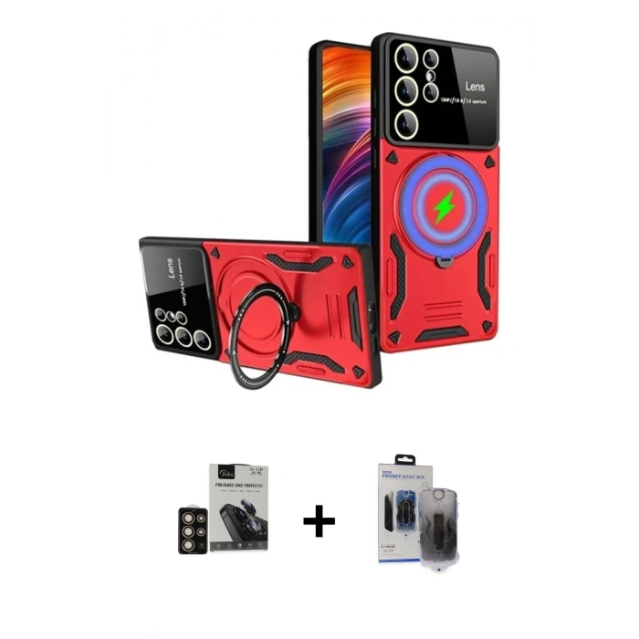 MARSİLYAN™- Galaxy S24 Ultra Kılıf Kıvılcım Modern Serisi - Siyah Vanessa Magic Hayalet Cam + PVD Metal Kamera Lens - GD