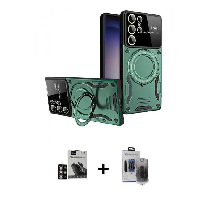 MARSİLYAN™- Galaxy S24 Ultra Kılıf Kıvılcım Modern Serisi - Siyah Vanessa Magic Hayalet Cam + PVD Metal Kamera Lens - GD