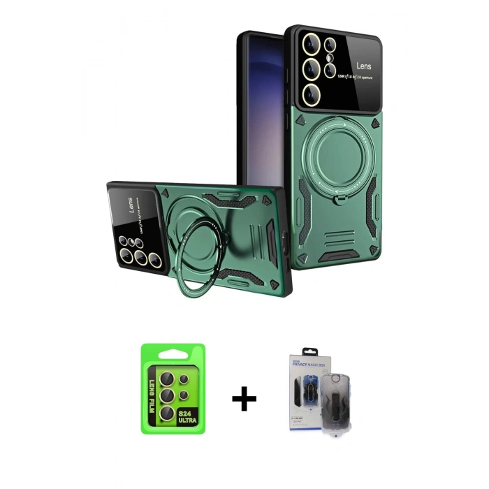 MARSİLYAN™- Galaxy S24 Ultra Kılıf Kıvılcım Modern Serisi - Siyah Vanessa Magic Hayalet Cam + Raze Metal Kamera Lens - SI
