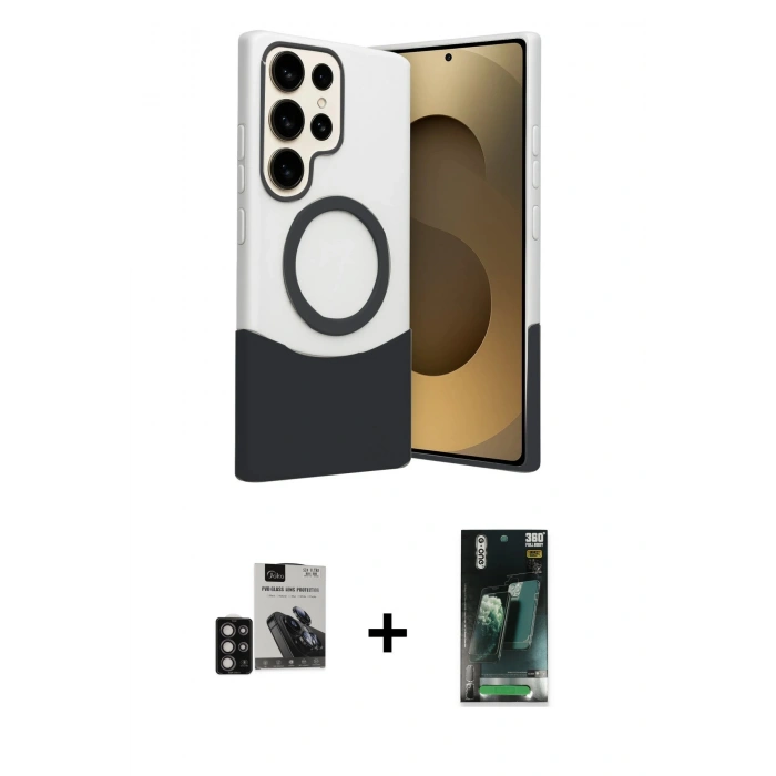 MARSİLYAN™- Galaxy S24 Ultra Kılıf Kozmos Form Özel Seri - Şeffaf 360 Full Body Arka Koruyucu + PVD Metal Kamera Lens - DNMR