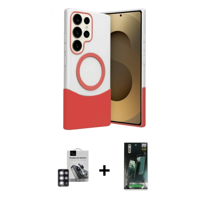 MARSİLYAN™- Galaxy S24 Ultra Kılıf Kozmos Form Özel Seri - Şeffaf 360 Full Body Arka Koruyucu + PVD Metal Kamera Lens - PE