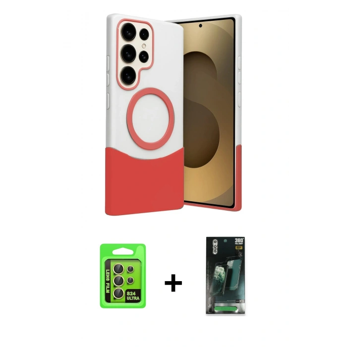 MARSİLYAN™- Galaxy S24 Ultra Kılıf Kozmos Form Özel Seri - Siyah 360 Mat Full Body Arka Koruyucu + Raze Metal Kamera Lens - SI