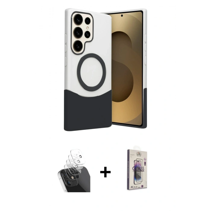 MARSİLYAN™- Galaxy S24 Ultra Kılıf Kozmos Form Özel Seri - Siyah Bilvis 3D Cam Ekran Koruyucu + Kamera Lens Koruma Cam - SF