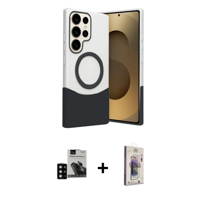 MARSİLYAN™- Galaxy S24 Ultra Kılıf Kozmos Form Özel Seri - Siyah Bilvis 3D Cam Ekran Koruyucu + PVD Metal Kamera Lens - SH