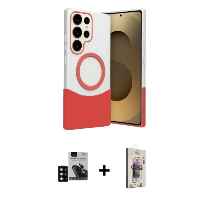 MARSİLYAN™- Galaxy S24 Ultra Kılıf Kozmos Form Özel Seri - Siyah Bilvis 3D Cam Ekran Koruyucu + PVD Metal Kamera Lens - SH
