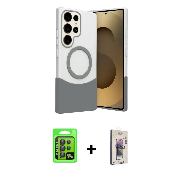 MARSİLYAN™- Galaxy S24 Ultra Kılıf Kozmos Form Özel Seri - Siyah Bilvis 3D Cam Ekran Koruyucu + Raze Metal Kamera Lens - SH