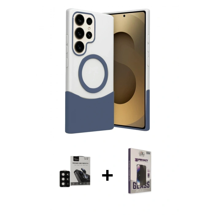 MARSİLYAN™- Galaxy S24 Ultra Kılıf Kozmos Form Özel Seri - Siyah Bilvis Hayalet Cam Ekran Koruyucu + PVD Metal Kamera Lens - SH