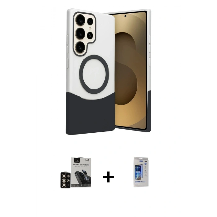 MARSİLYAN™- Galaxy S24 Ultra Kılıf Kozmos Form Özel Seri - Siyah Durable Full Glue Curved Hayalet Cam + PVD Metal Kamera Lens - GD