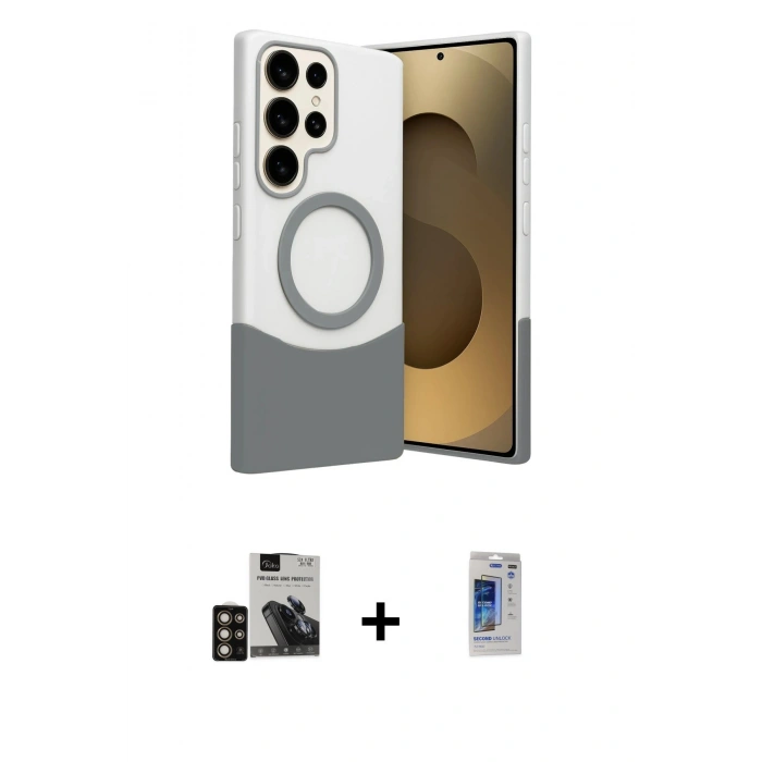 MARSİLYAN™- Galaxy S24 Ultra Kılıf Kozmos Form Özel Seri - Siyah Durable Full Glue Curved Hayalet Cam + PVD Metal Kamera Lens - GD