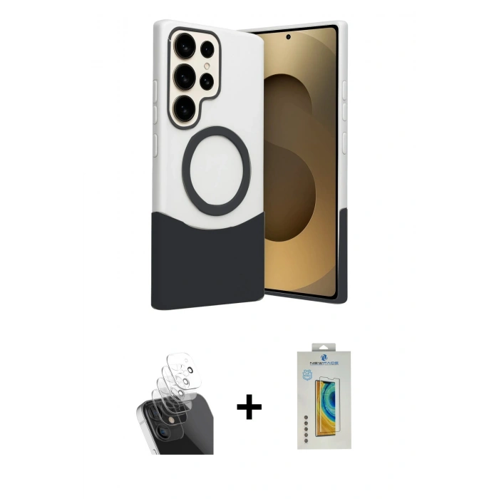 MARSİLYAN™- Galaxy S24 Ultra Kılıf Kozmos Form Özel Seri - Siyah Polymer Nano Ekran Koruyucu + Kamera Lens Koruma Cam - SF
