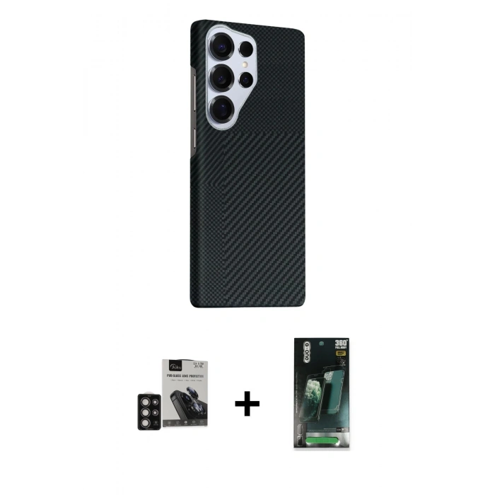 MARSİLYAN™- Galaxy S24 Ultra Kılıf Kozmos Klasik Prime - Şeffaf 360 Full Body Arka Koruyucu + PVD Metal Kamera Lens - DNMR