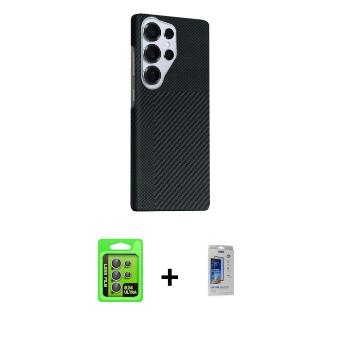 MARSİLYAN™- Galaxy S24 Ultra Kılıf Kozmos Klasik Prime - Siyah Durable Full Glue Curved Cam + Raze Metal Kamera Lens - GI